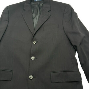 RALPH LAUREN‎ Men's 40L 3 Button Blazer Suit Jacket Black Pinstriped 100% Wool